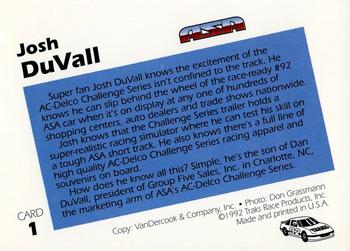 1992 Traks ASA #1 Josh DuVall Back