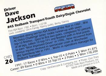 1992 Traks ASA #26 Dave Jackson Back