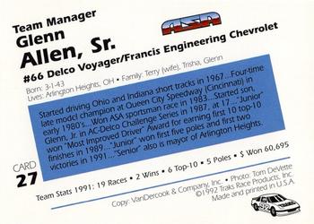 1992 Traks ASA #27 Glenn Allen Sr. Back