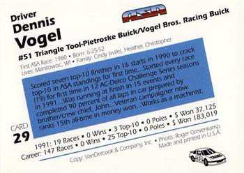1992 Traks ASA #29 Dennis Vogel Back