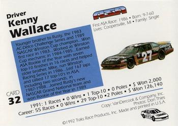 1992 Traks ASA #32 Kenny Wallace Back