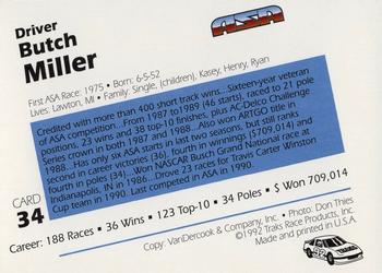 1992 Traks ASA #34 Butch Miller Back