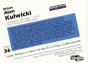 1992 Traks ASA #36 Alan Kulwicki Back