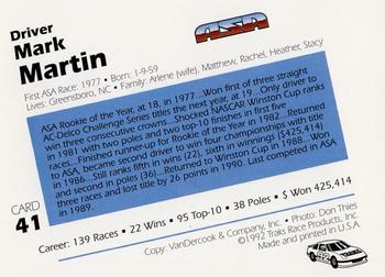 1992 Traks ASA #41 Mark Martin Back