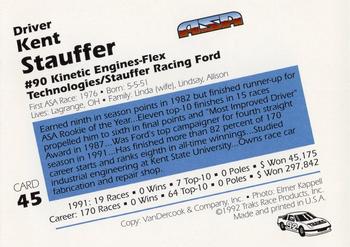 1992 Traks ASA #45 Kent Stauffer Back