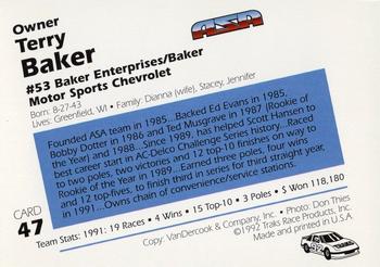 1992 Traks ASA #47 Terry Baker Back