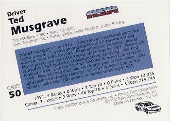 1992 Traks ASA #50 Ted Musgrave Back