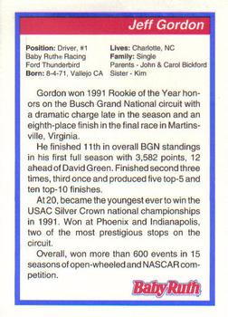 1992 Traks Baby Ruth Jeff Gordon #NNO Jeff Gordon Back