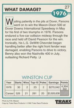 1992 Traks Benny Parsons #27 What Damage? Back