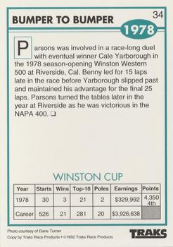 1992 Traks Benny Parsons #34 Bumper To Bumper Back