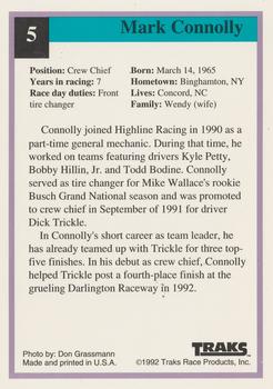 1992 Traks Country Star Racing #5 Mark Connolly Back