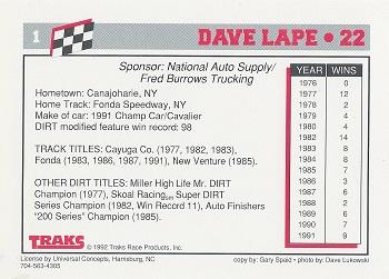 1992 Traks Dirt #1 Dave Lape Back