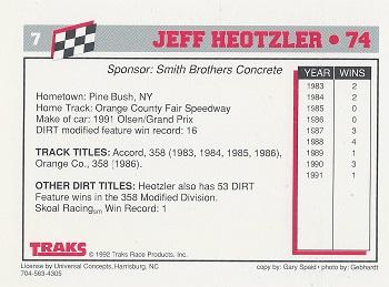 1992 Traks Dirt #7 Jeff Heotzler Back