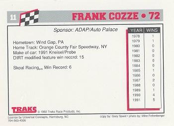 1992 Traks Dirt #11 Frank Cozze Back