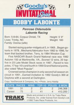 1992 Traks Goody's #1 Bobby Labonte Back