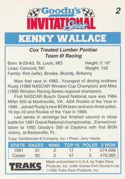1992 Traks Goody's #2 Kenny Wallace Back