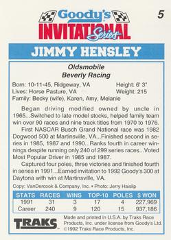 1992 Traks Goody's #5 Jimmy Hensley Back