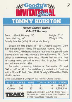 1992 Traks Goody's #7 Tommy Houston Back