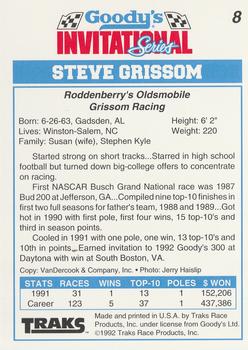 1992 Traks Goody's #8 Steve Grissom Back