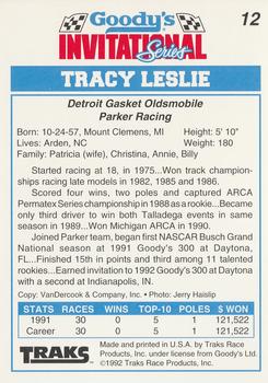 1992 Traks Goody's #12 Tracy Leslie Back