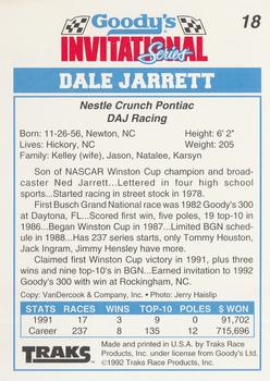 1992 Traks Goody's #18 Dale Jarrett Back