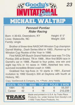 1992 Traks Goody's #23 Michael Waltrip Back
