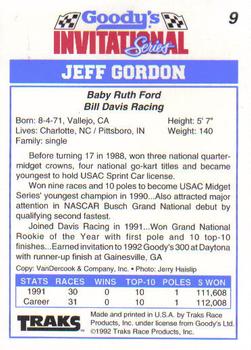1992 Traks Goody's #9 Jeff Gordon Back