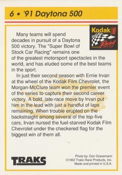 1992 Traks Kodak Ernie Irvan #6 '91 Daytona 500 Back