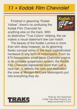 1992 Traks Kodak Ernie Irvan #11 The Kodak Film Chevrolet Back