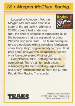 1992 Traks Kodak Ernie Irvan #13 Morgan-McClure Racing Back
