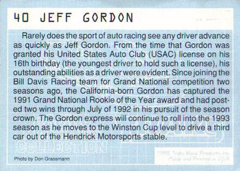 1992 Traks Racing Machines #40 Jeff Gordon Back