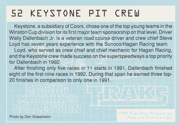 1992 Traks Racing Machines #52 Keystone Pit Crew Back