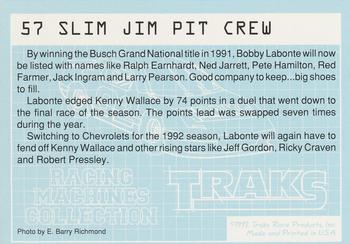 1992 Traks Racing Machines #57 Slim Jim Pit Crew Back