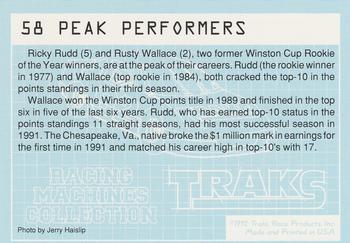 1992 Traks Racing Machines #58 Peak Performers Back