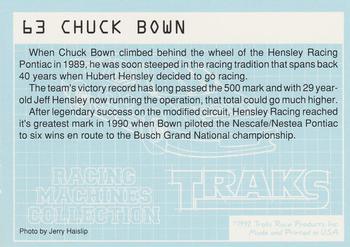 1992 Traks Racing Machines #63 Chuck Bown's Car Back