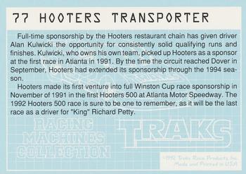 1992 Traks Racing Machines #77 Hooters Transporter Back