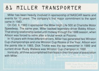 1992 Traks Racing Machines #81 Miller Transporter Back