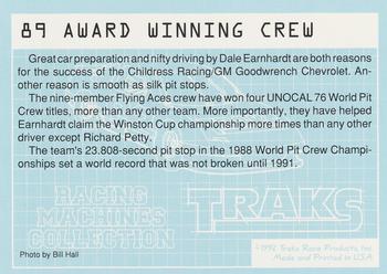 1992 Traks Racing Machines #89 Award Winning Crew Back