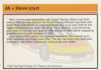1992 Traks Racing Machines - Bonus #6B Steve Loyd Back