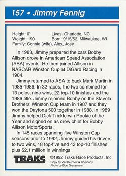 1992 Traks Team Sets #157 Jimmy Fennig Back