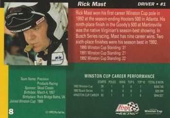 1993 Finish Line - Silver Series '93 #8 Rick Mast Back