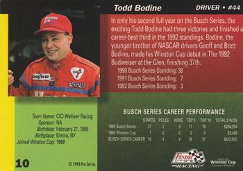 1993 Finish Line - Silver Series '93 #10 Todd Bodine Back