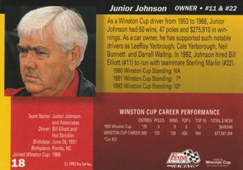 1993 Finish Line - Silver Series '93 #18 Junior Johnson Back