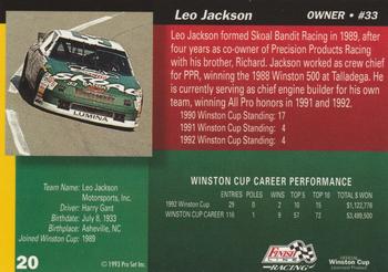1993 Finish Line - Silver Series '93 #20 Leo Jackson Back