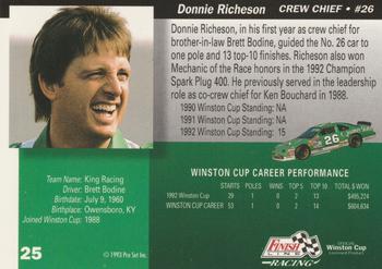 1993 Finish Line - Silver Series '93 #25 Donnie Richeson Back