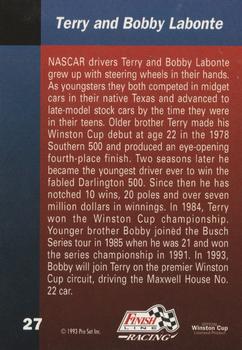 1993 Finish Line - Silver Series '93 #27 Terry Labonte/Bobby Labonte Back