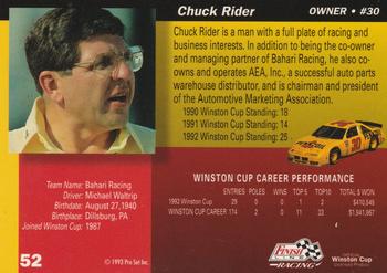 1993 Finish Line - Silver Series '93 #52 Chuck Rider Back