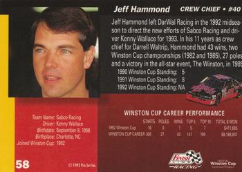 1993 Finish Line - Silver Series '93 #58 Jeff Hammond Back