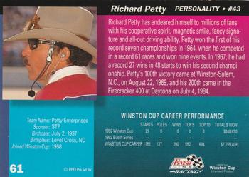 1993 Finish Line - Silver Series '93 #61 Richard Petty Back