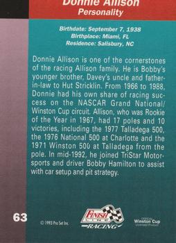 1993 Finish Line - Silver Series '93 #63 Donnie Allison Back